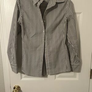 CAbi Grey and White Striped Shirt